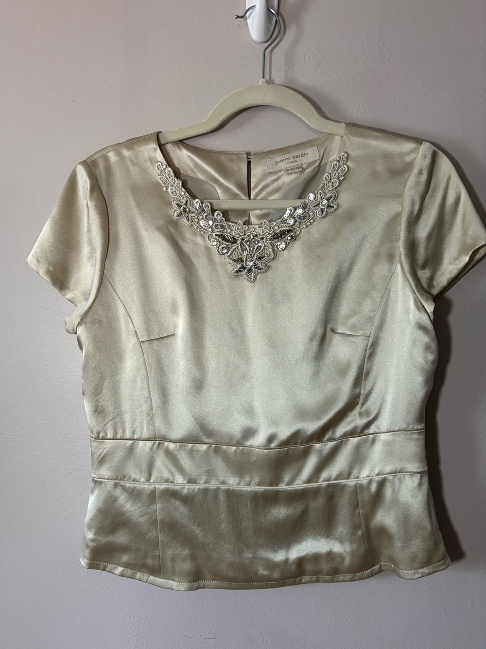 Vintage Pierre Cardin Paris Champagne Silk Beaded Neckline US Size 10/12